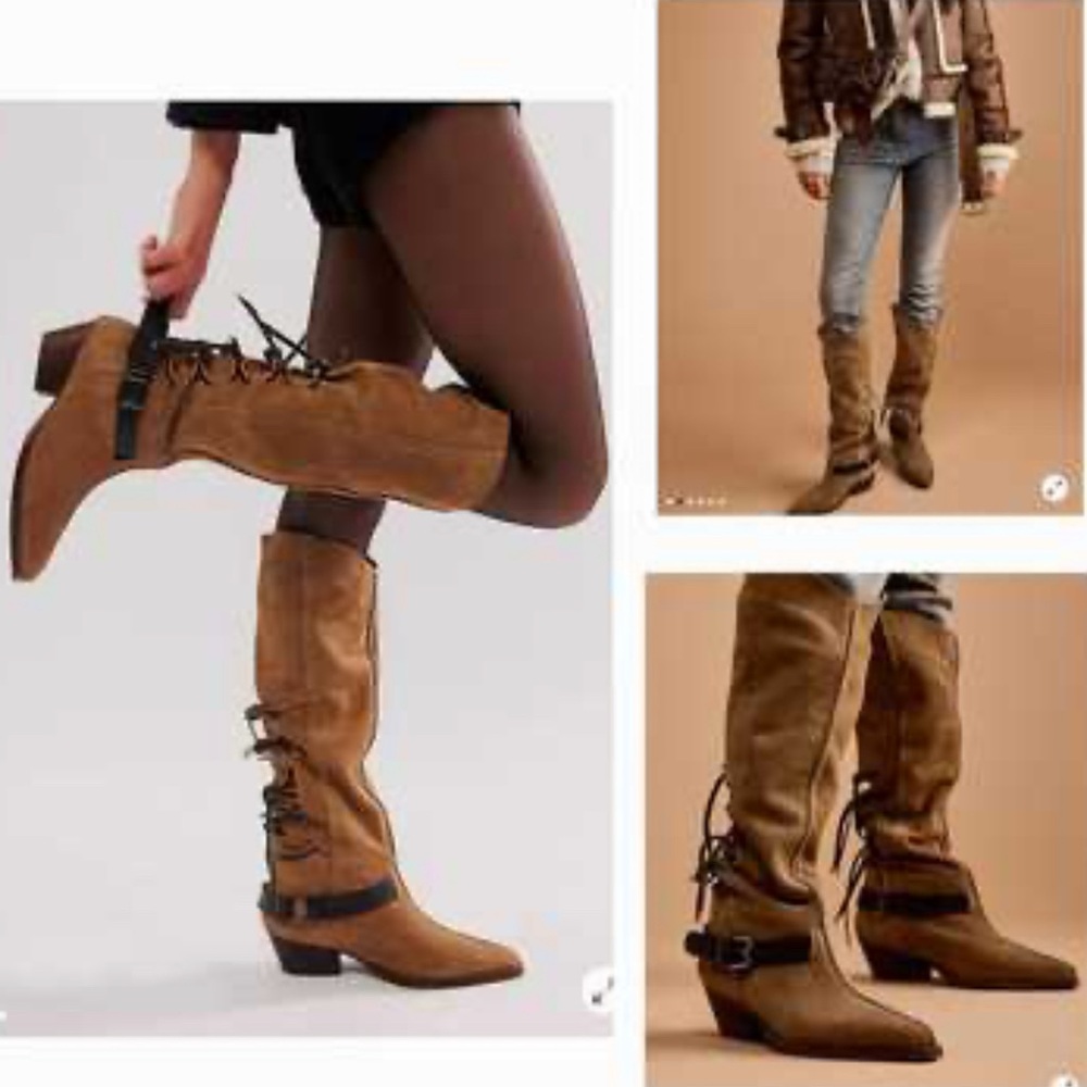 Free People Tan Lace Up Boots